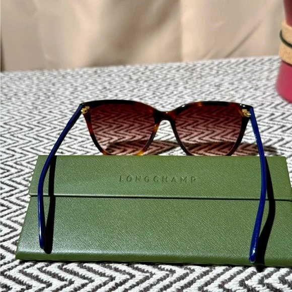 Longchamp Tortoise & Blue Cat-Eye Sunglasses - LO718S 230 - NWOT - Picture 10 of 11